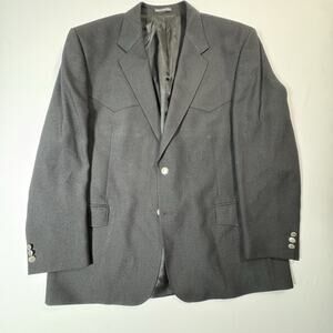 Vintage BAR WS Western Blazer 46R Black Wool Blend Silver Buttons Made S. Africa